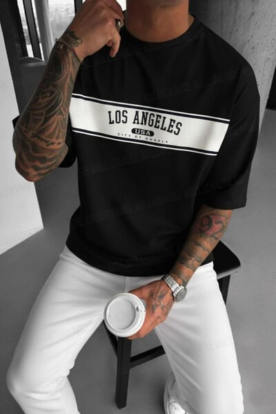 Millionaire Erkek Siyah City Of Angels Oversize Fit Bol Geniş Kalıp Salaş Kes...