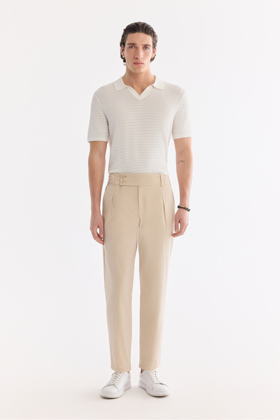 Avva Men's Beige High Waist Cotton Blend Breathable Carrot Fit Pants A61Y3062