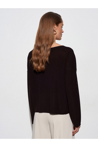 Dilvin 10869 V-Neck Flowy Sweater