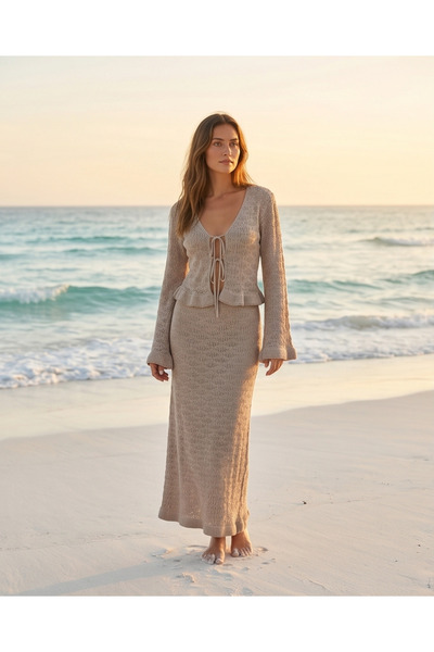 Trend Kapında Καλοκαιρινό μακρυμάνικο σετ δύο τεμαχίων με δέσιμο μπροστά και ...