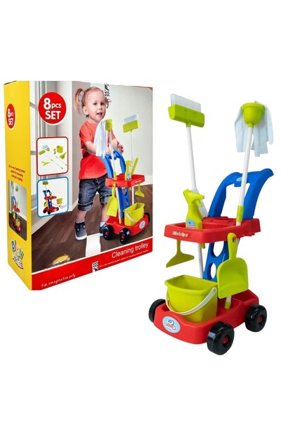 Toybox عربة تنظيف منزلية محمولة مع طقم ممسحة ودلو للأطفال، لعبة تعليمية