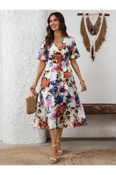 Modayakamoz Refletează eleganța verii! - Rochie midi din jerseu cu model, cu ...