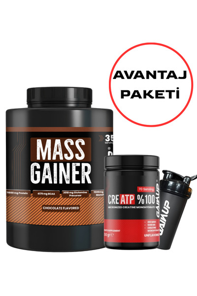 Gainup Mass Gainer 3500gr Çikolata + Creatp Creatine 350gr + Shaker Avantaj Paketi