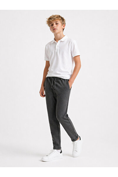 mini kanka Erkek Çocuk Slim Fit Jogger Pantolon Lastikli Paça Bağcıklı Bel Mo...