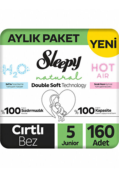 Sleepy Natural Double Soft Aylık Paket Bebek Bezi 5 Numara Junior 160 Adet