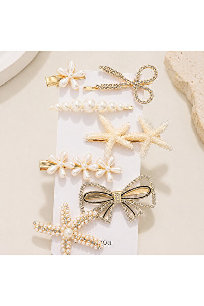 GlaMLo Accessories Σετ 7 κομψών κλιπ μαλλιών με πέρλες, φιόγκους και αστερίες