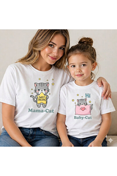 VODEXA Tricou supradimensionat pentru mamă, fată, pisicuță, tricou Twin, 100%...