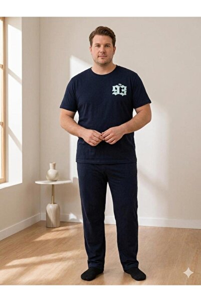 FAMES PİJAMA Men's Plus Size Combed Cotton Summer Pajama Set