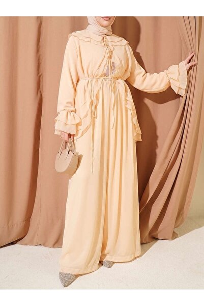 Lavanta Tekstil Ruffled String Lace-Up Chiffon Two-Piece Set