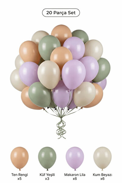 BALOMİS Makaron Lila Kum Beyazı Balon Seti 20 Adet Doğum Günü Parti Dekorasyonu