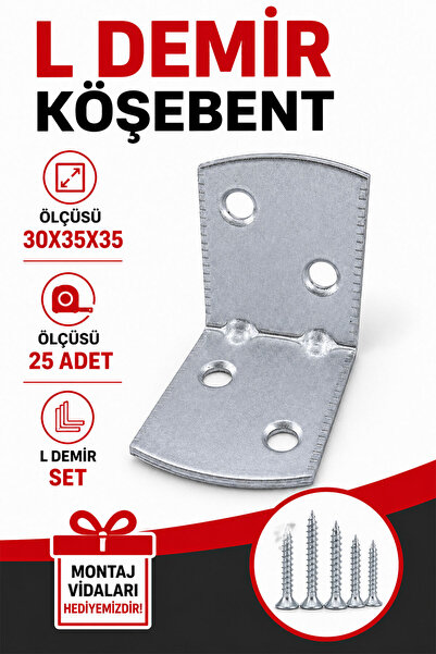 Badem10 L Demir Köşebent Oval Başlı 30x35x35 mm 25 Adet Set Güçlü Sabitleme M...