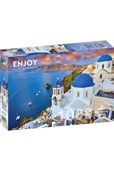 Enjoy Puzzle 1000 Κομμάτια Παζλ - Θέα Σαντορίνης με Σκάφη, Ελλάδα + Φύλλα Κόλ...