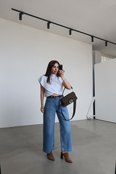 Özge Özgenç Leather Belted Wideleg Jean