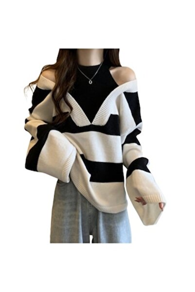 OEM Oversized sweatshirt with long sleeves and a relaxed fit, Black and white