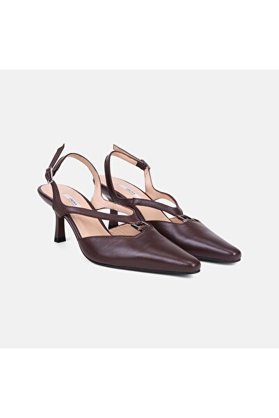 Desa Women's Dark Brown Buckle Pointed Toe Leather Stiletto