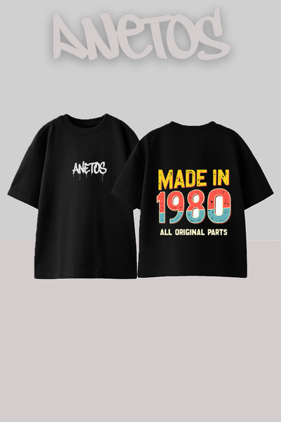 Anetos Μπλουζάκι από βαμβάκι μαύρο oversize με στάμπα στην πλάτη, Made 1980 D...