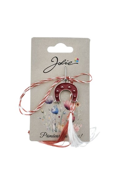 SOHO Martisor Traditional, Jolie, Model Potcoava, cu Snur Impletit Alb/Rosu, ...