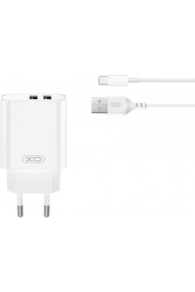XO Design Incarcator Retea Cu Cablu USB-C CE34, 12W, 2.4A, 2 x USB-A, Alb
