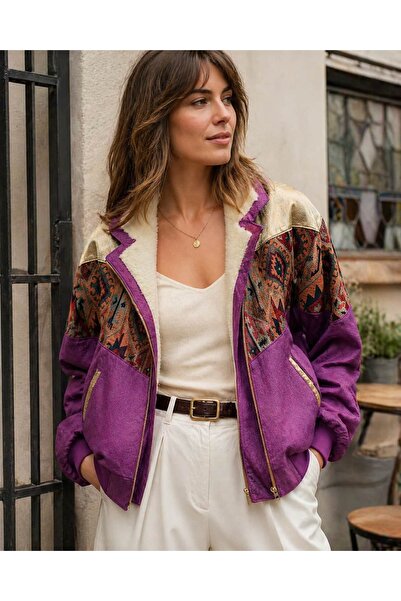 CANMODA (7971) Recien Unisex Γούνινο Γιακά Vintage Αζτέκικο Μπουφάν Oversize ...