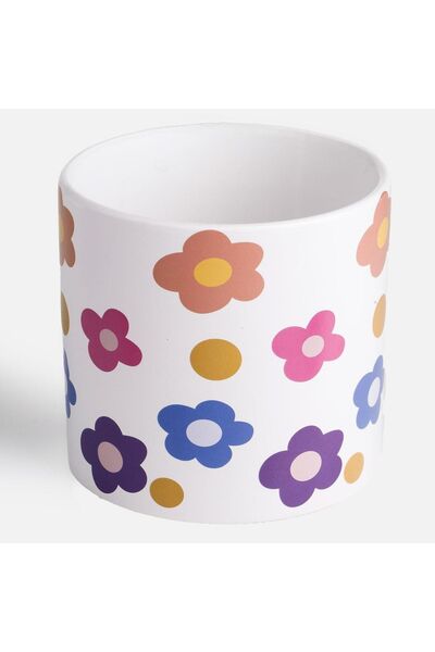 Zâna Casei Λευκή Κεραμική Γλάστρα με Μάσκα και Φλοράλ Σχέδιο Ø13.5x13εκ. - 1.3