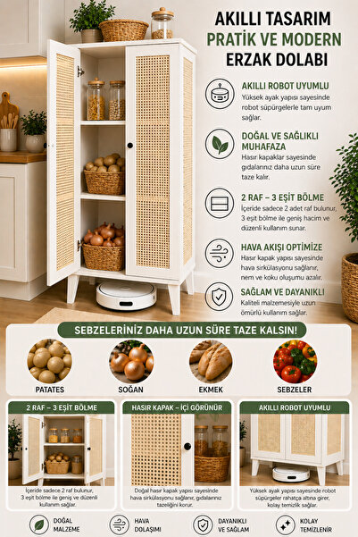VENATTO lucca kiler dolabı,hasırlı,2 raflı çok amaçlı dolap(%100mdf)
