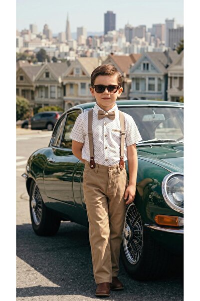 Esterella Αγορίστικο κοντομάνικο σετ με τετράγωνο σχέδιο / με τιράντες και πα...