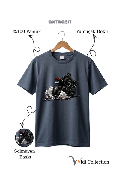 WİDİ Tricou unisex cu efect de fum, 100% bumbac, croială normală, Motor Tire ...