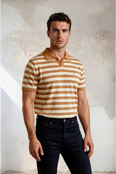 Sea Style Tricou tricotat pentru bărbați, cu guler polo, în dungi, croială aj...