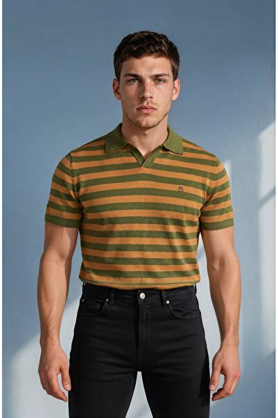 Sea Style Tricou tricotat pentru bărbați, cu guler polo, în dungi, croială aj...