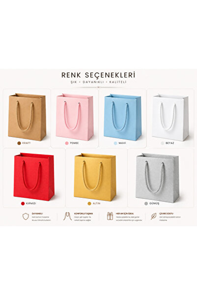 eğlencemarketi İpli Kraft Karton Çanta 11x11x5 cm Hediye Çantası Renk Seçenek...
