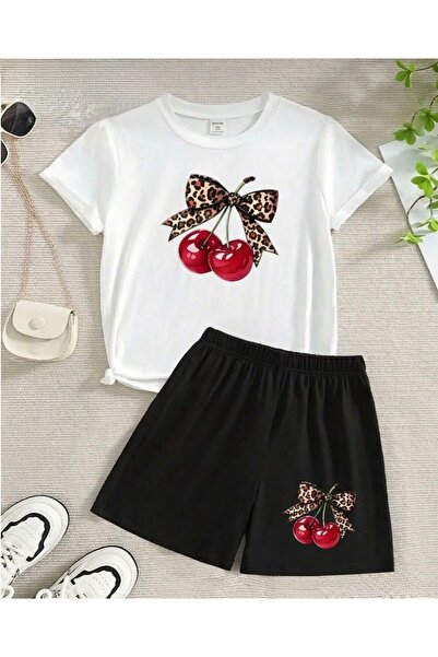No Plan Girls' T-Shirt with Cherry Print
