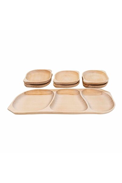 FOXMAG24 Set de 7 tăvi ovale din lemn de fag, compartimentate, 64x27x2.5cm