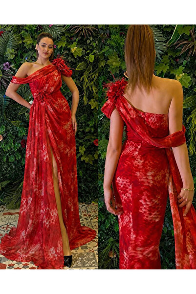 Sienna Fashion Κομψό και αέρινο κόκκινο βραδινό φόρεμα