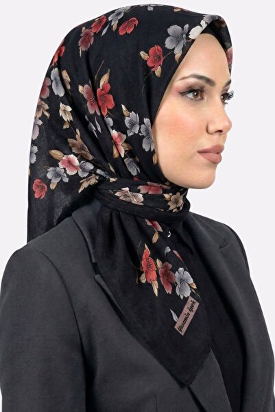 hadiora Women's Black Floral Patterned Flared Scarf