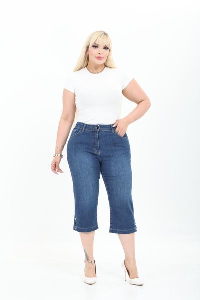 EYLÜLXXL Women's Plus Size Denim Capri Regular Cut High Waist
