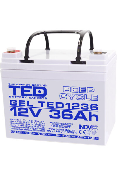 TED Electric Acumulator Staționar Etans cu Gel Deep Cycle 12V 36A M6 F6 T6, D...