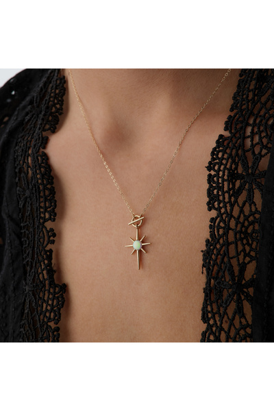 Cherry by Özkonak Opal Taşlı Sallantılı Kutup Yıldızı Altın Kolye