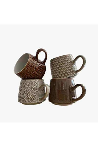 Phos & Gaia Σετ 4 κεραμικών κούπες – Ανάγλυφο γεωμετρικό σχέδιο