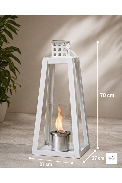 Fener Tasarımlı Bioethanol Şömine(Beyaz, Büyük Boy) – Dekoratif Dumansız Kokusuz Modern Dış Mekan & İç Mekan Şömine