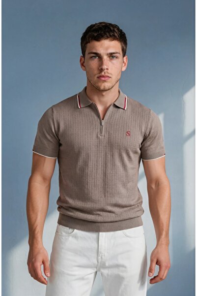Sea Style Tricou tricotat cu guler polo și fermoar