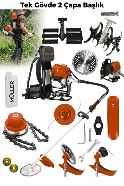 Pro Müller Alman Sırt Tipi Benzinli Turbo Motor Ot Çalı Çim Biçme Makinesi Ca...