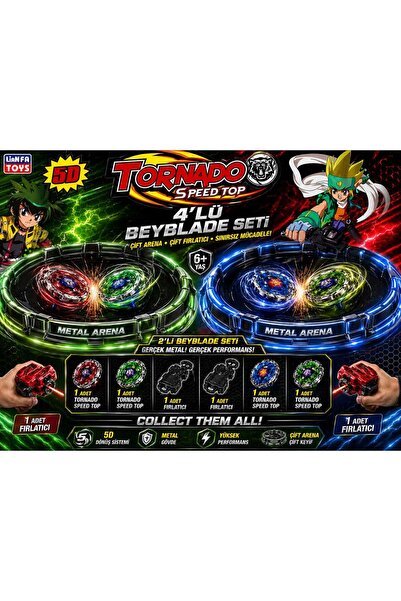 Aksoy Toys Metal 4’lü Beyblade Oyuncak Seti Çift Fırlatıcılı Çift Arenalı 2 L...