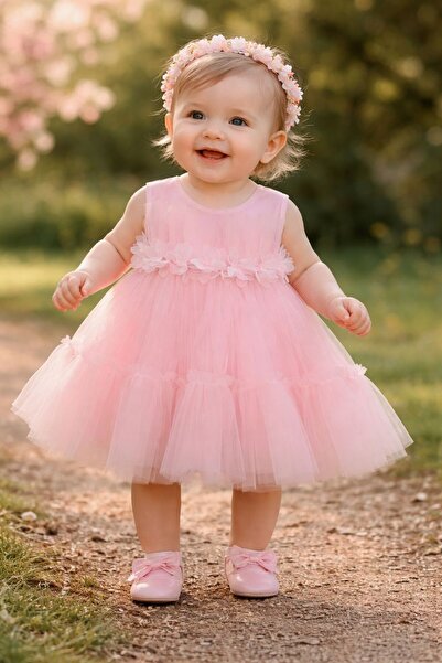 Ugly Duck Pri̇ncess Candy Flowered Tulle Dress for Ages 6-24 Months - Pink