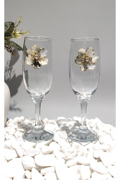 Hobibahçem Kirlinova® gray flower motifed 2-piece soft drink glass