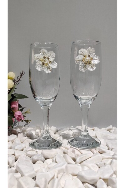 Hobibahçem Kirli nova® white flower motifed 2-piece soft drink glass