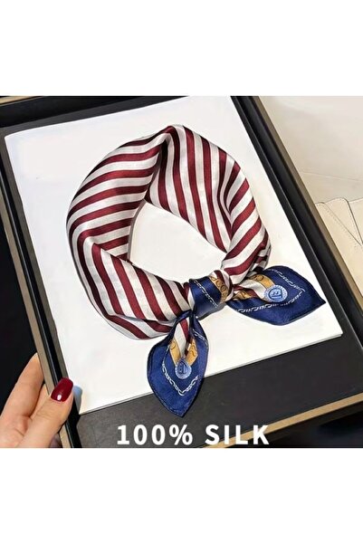Dgt Luxury وشاح مربع من الحرير الخالص بخطوط حمراء وزرقاء، بتصميم بحري، مقاس 5...