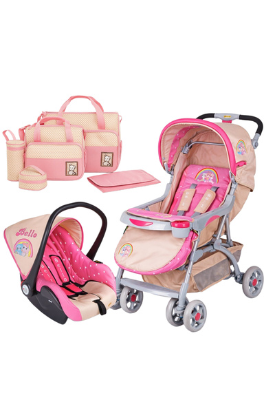 Bertoni-Lorelli Καρότσι 2σε1 με car seat 0-13kg Bello Beboulino Pink με τσάντ...