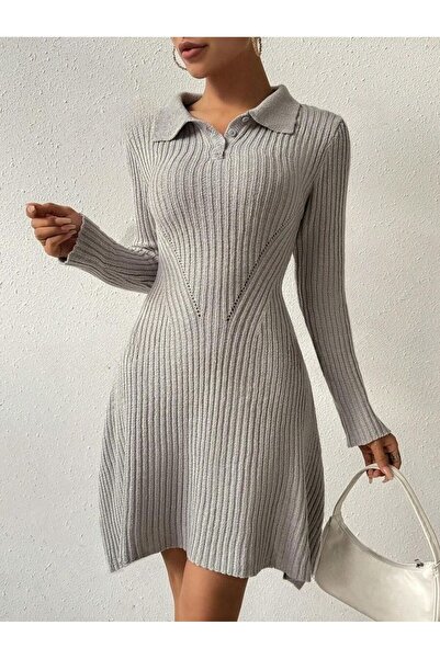 Iuliashop Rochie scurtă tricotată gri Dafny - M