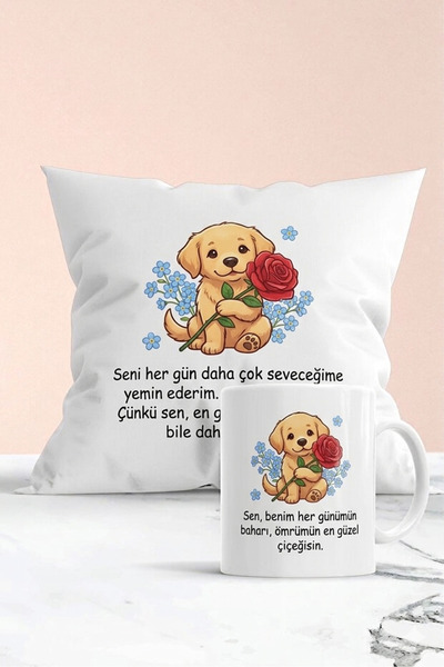 Eshimo Sevgiliye Hediye: Gül Tutan Sevimli Köpek Tasarımlı Romantik Kupa ve Y...
