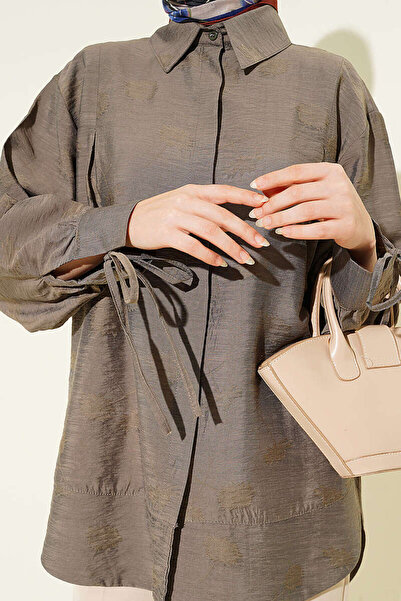 Lavanta Tekstil Πουκάμισο Oversize με λεπτομέρεια από πιέτες και κορδόνι στον...